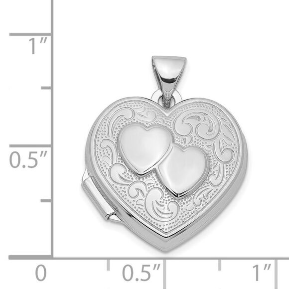 Sterling Silver 18mm Double Design Heart Shaped Locket - Picture 5 of 6
